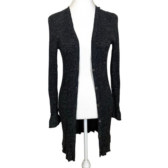 Eileen Fisher Long Ribbed Cardigan Women’s XS Heather Gray Wool Linen Blend EUC - Picture 1 of 7